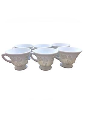Set of 6 Vintage Indiana Colony Harvest Grape Milk Glass Footed Cups